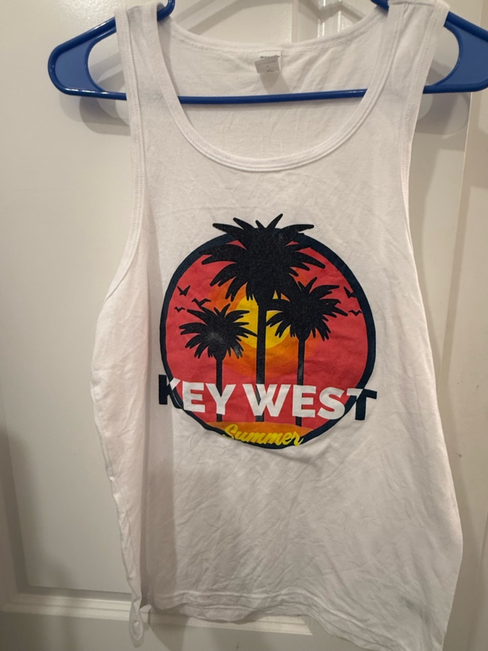 Key West Sunset Palm Graphic Tank Top - White